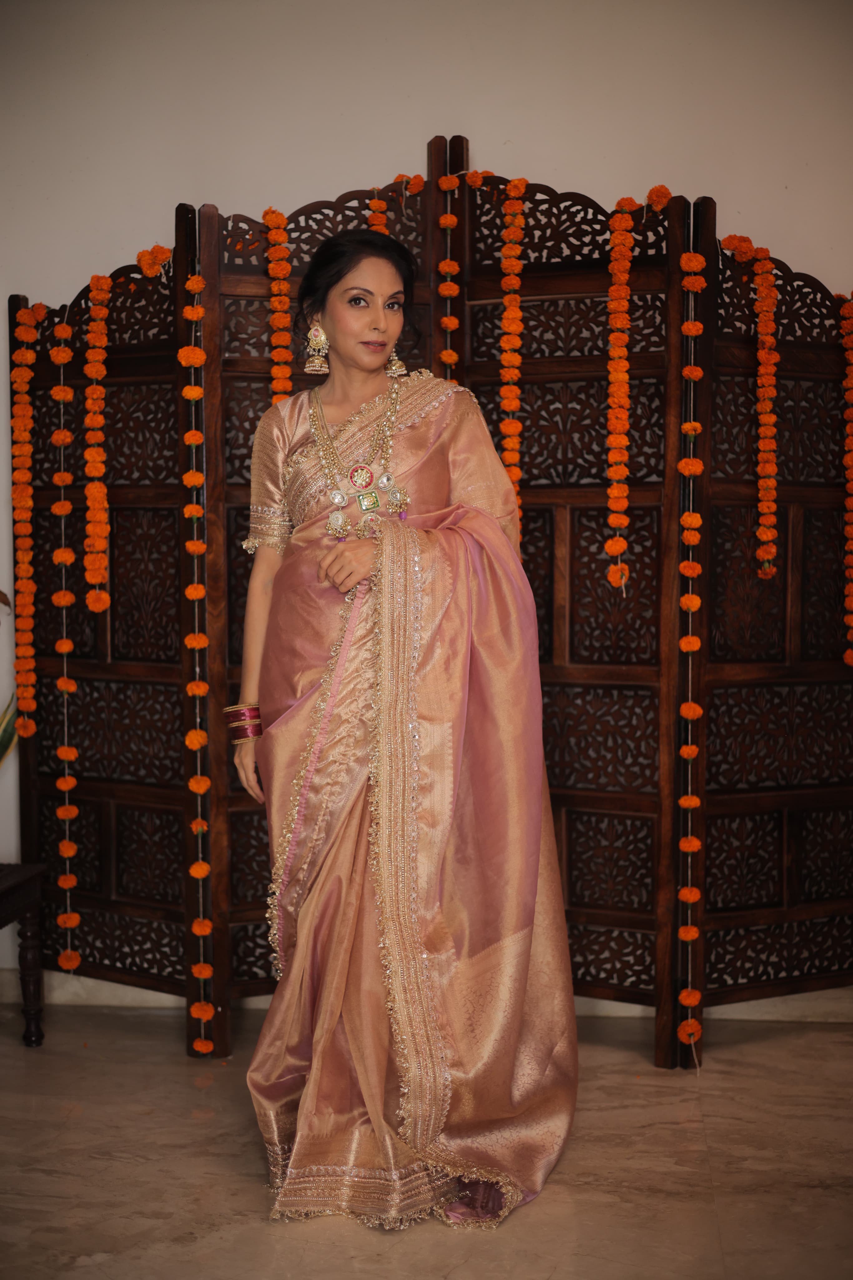 RangDhaaga Baby Pink Banarasi Tissue Silk Saree with Rich Pallu and Lacework by Tulika